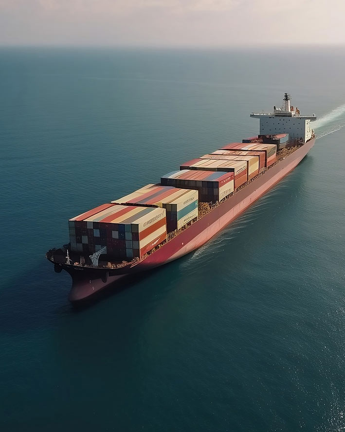 Container vessel transporting international cargo to Cambodia